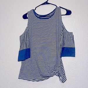 Blue Striped Over-The-Shoulder top!!! Size Small! NEVER WORN!!!
